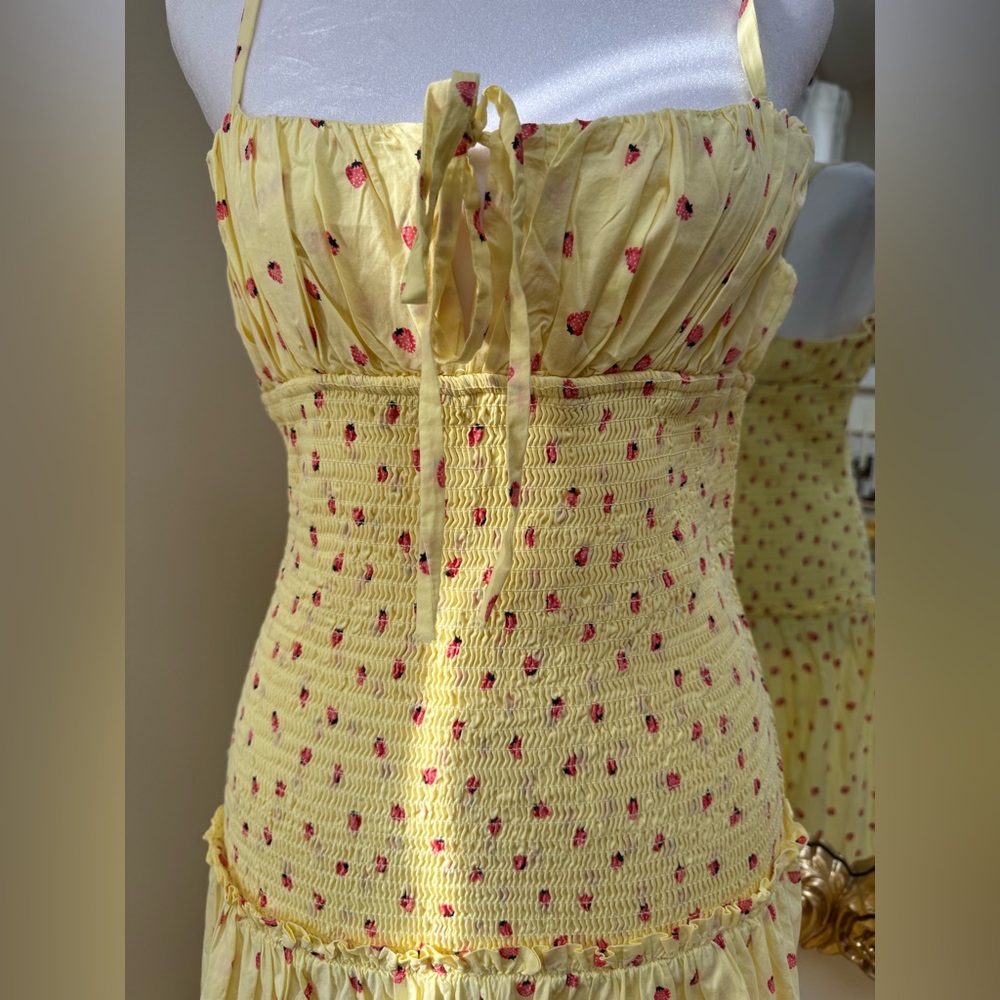SOLD | Free People Lavender Daze Strawberry Smocked Midi Dress Size Medium NWOT - Picture 5 of 10